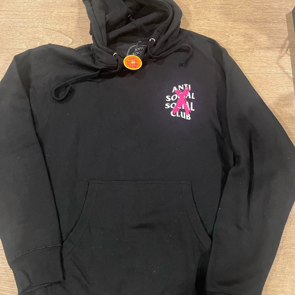 Anti Social Social Club Cancelled Black Hoodie with Pink Logo